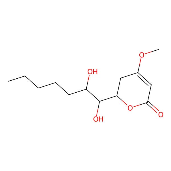 2D Structure of 2-(1,2-Dihydroxyheptyl)-4-methoxy-2,3-dihydropyran-6-one