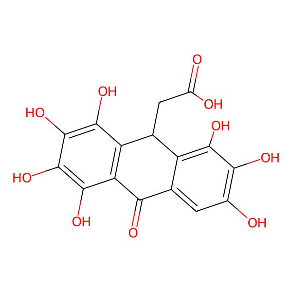 2D Structure of 2-(1,2,3,4,6,7,8-heptahydroxy-10-oxo-9H-anthracen-9-yl)acetic acid