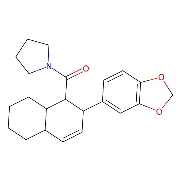 2D Structure of [2-(1,3-Benzodioxol-5-yl)-1,2,4a,5,6,7,8,8a-octahydronaphthalen-1-yl]-pyrrolidin-1-ylmethanone