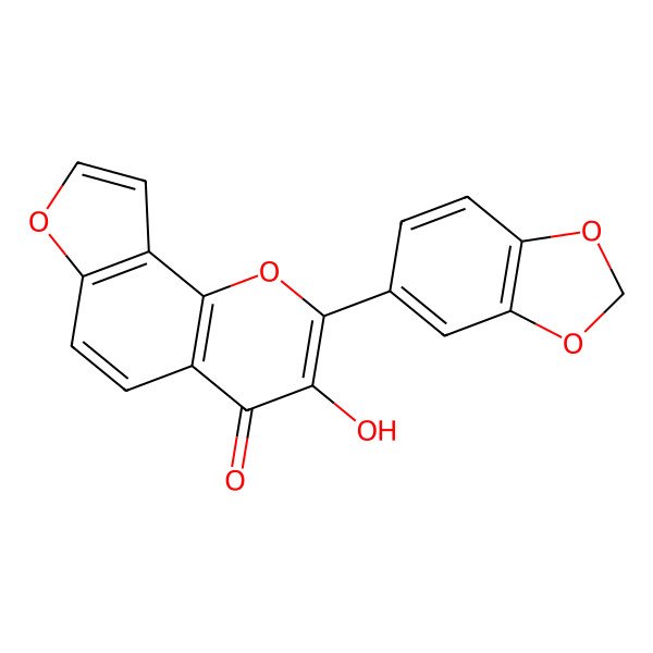 2D Structure of 2-(1,3-Benzodioxol-5-yl)-3-hydroxyfuro[2,3-h]chromen-4-one