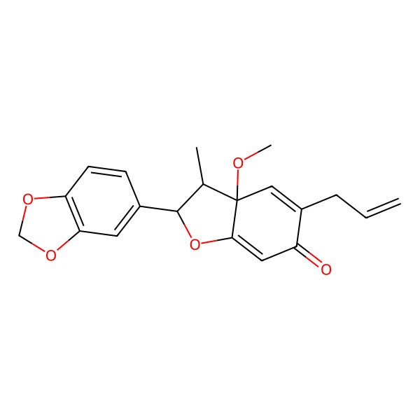 2D Structure of 2-(1,3-Benzodioxol-5-yl)-3a-methoxy-3-methyl-5-prop-2-enyl-2,3-dihydro-1-benzofuran-6-one