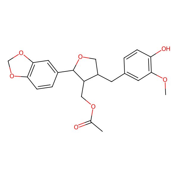 2D Structure of [2-(1,3-Benzodioxol-5-yl)-4-[(4-hydroxy-3-methoxyphenyl)methyl]oxolan-3-yl]methyl acetate
