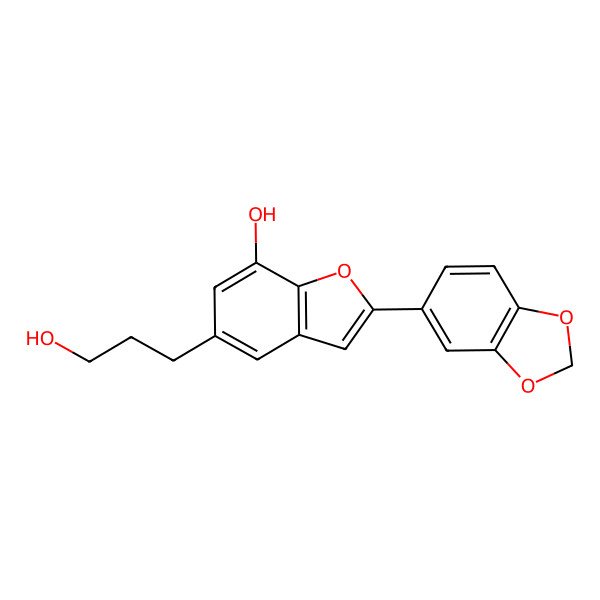 2D Structure of 2-(1,3-Benzodioxol-5-yl)-5-(3-hydroxypropyl)-1-benzofuran-7-ol