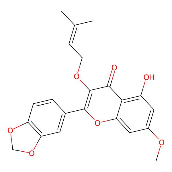 2D Structure of 2-(1,3-Benzodioxol-5-yl)-5-hydroxy-7-methoxy-3-(3-methylbut-2-enoxy)chromen-4-one