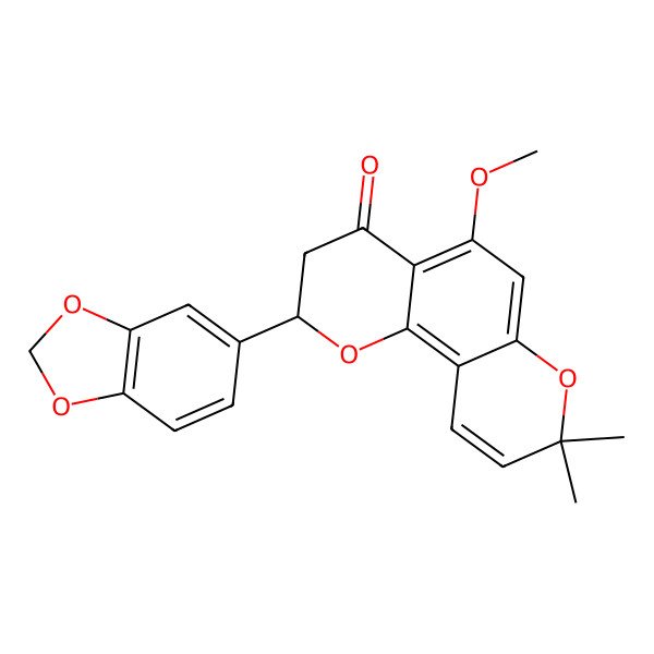 2D Structure of 2-(1,3-Benzodioxol-5-yl)-5-methoxy-8,8-dimethyl-2,3-dihydropyrano[2,3-h]chromen-4-one