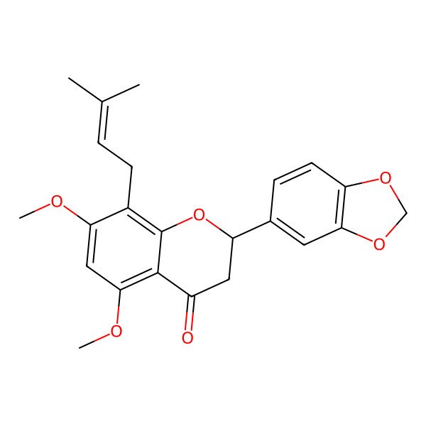 2D Structure of 2-(1,3-Benzodioxol-5-yl)-5,7-dimethoxy-8-(3-methylbut-2-enyl)-2,3-dihydrochromen-4-one