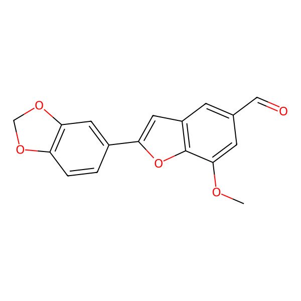 2D Structure of 2-(1,3-Benzodioxol-5-yl)-7-methoxy-1-benzofuran-5-carbaldehyde