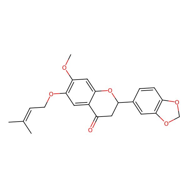 2D Structure of 2-(1,3-Benzodioxol-5-yl)-7-methoxy-6-(3-methylbut-2-enoxy)-2,3-dihydrochromen-4-one 2D Structure of 2-(1,3-Benzodioxol-5-yl)-7-methoxy-6-(3-methylbut-2-enoxy)-2,3-dihydrochromen-4-one