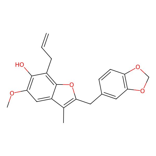 2D Structure of 2-(1,3-Benzodioxol-5-ylmethyl)-5-methoxy-3-methyl-7-prop-2-enyl-1-benzofuran-6-ol