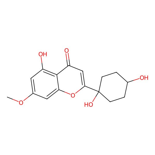 2D Structure of 2-(1,4-Dihydroxycyclohexyl)-5-hydroxy-7-methoxychromen-4-one
