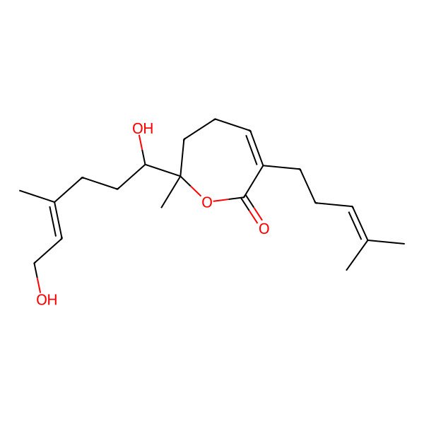 2D Structure of 2-(1,6-Dihydroxy-4-methylhex-4-enyl)-2-methyl-6-(4-methylpent-3-enyl)-3,4-dihydrooxepin-7-one