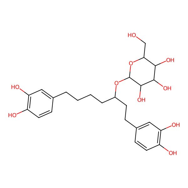 2D Structure of 2-[1,7-Bis(3,4-dihydroxyphenyl)heptan-3-yloxy]-6-(hydroxymethyl)oxane-3,4,5-triol