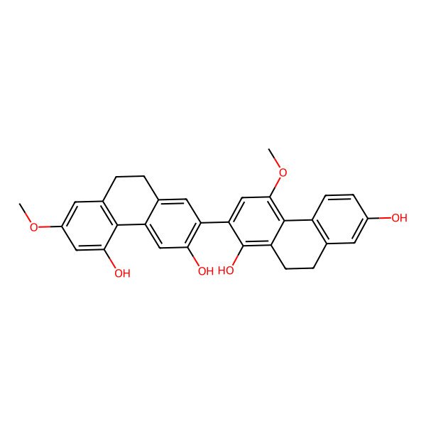 2D Structure of 2-(1,7-Dihydroxy-4-methoxy-9,10-dihydrophenanthren-2-yl)-7-methoxy-9,10-dihydrophenanthrene-3,5-diol