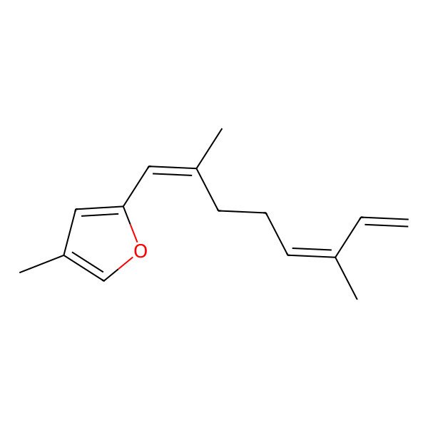 2D Structure of 2-[(1E,5Z)-2,6-dimethylocta-1,5,7-trienyl]-4-methylfuran