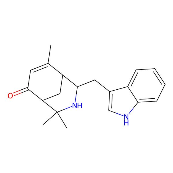 2D Structure of 2-(1H-indol-3-ylmethyl)-4,4,8-trimethyl-3-azabicyclo[3.3.1]non-7-en-6-one