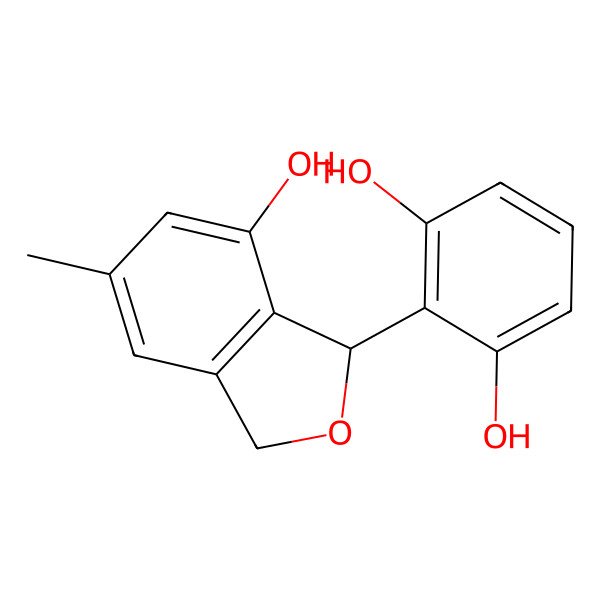 2D Structure of 2-[(1R)-7-hydroxy-5-methyl-1,3-dihydro-2-benzofuran-1-yl]benzene-1,3-diol