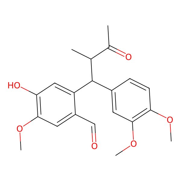 2D Structure of 2-[(1R,2S)-1-(3,4-dimethoxyphenyl)-2-methyl-3-oxobutyl]-4-hydroxy-5-methoxybenzaldehyde