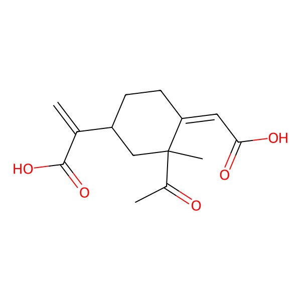 2D Structure of 2-[(1R,3S,4Z)-3-acetyl-4-(carboxymethylidene)-3-methylcyclohexyl]prop-2-enoic acid