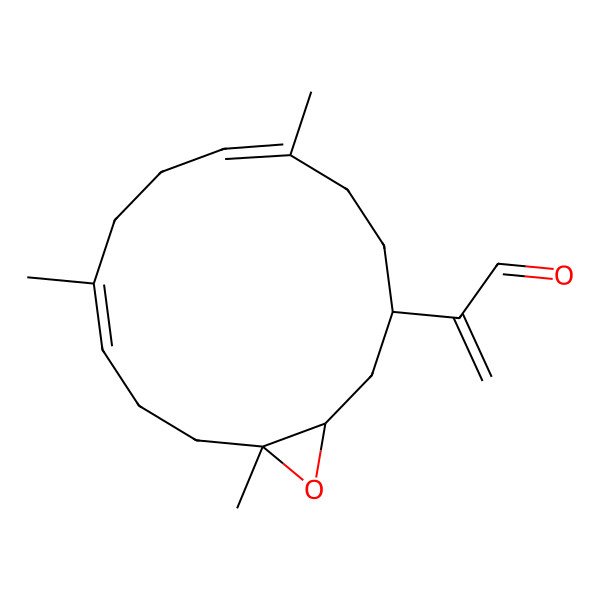 2D Structure of 2-[(1R,3S,6E,10E,14R)-6,10,14-trimethyl-15-oxabicyclo[12.1.0]pentadeca-6,10-dien-3-yl]prop-2-enal