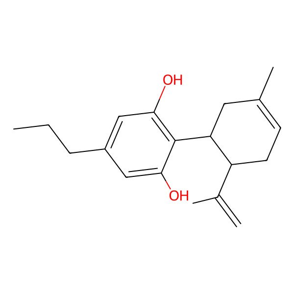2D Structure of 2-[(1R,6R)-3-methyl-6-prop-1-en-2-ylcyclohex-3-en-1-yl]-5-propylbenzene-1,3-diol