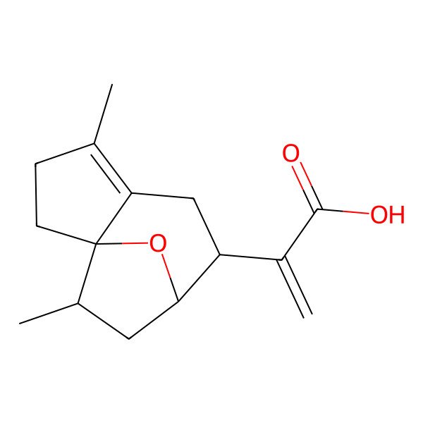 2D Structure of 2-[(1R,7R,8S,10S)-4,10-dimethyl-11-oxatricyclo[6.2.1.01,5]undec-4-en-7-yl]prop-2-enoic acid