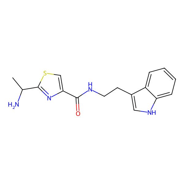 2D Structure of 2-[(1S)-1-aminoethyl]-N-[2-(1H-indol-3-yl)ethyl]-1,3-thiazole-4-carboxamide