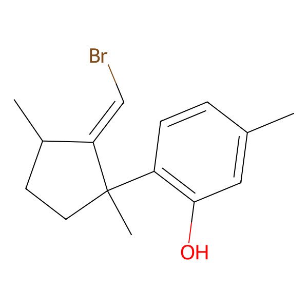 2D Structure of 2-[(1S,2E,3R)-2-(bromomethylidene)-1,3-dimethylcyclopentyl]-5-methylphenol