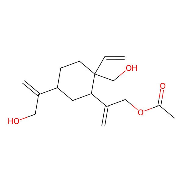2D Structure of 2-[(1S,2R,5R)-2-ethenyl-2-(hydroxymethyl)-5-(3-hydroxyprop-1-en-2-yl)cyclohexyl]prop-2-enyl acetate