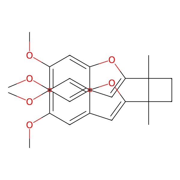 2D Structure of 2-[(1S,2S)-2-(5,6-dimethoxy-1-benzofuran-2-yl)-1,2-dimethylcyclobutyl]-5,6-dimethoxy-1-benzofuran
