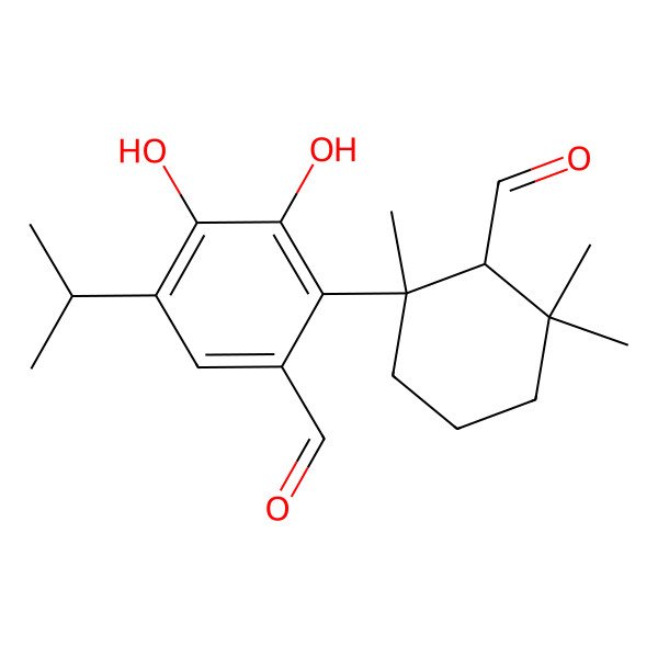 2D Structure of 2-[(1S,2S)-2-formyl-1,3,3-trimethylcyclohexyl]-3,4-dihydroxy-5-propan-2-ylbenzaldehyde