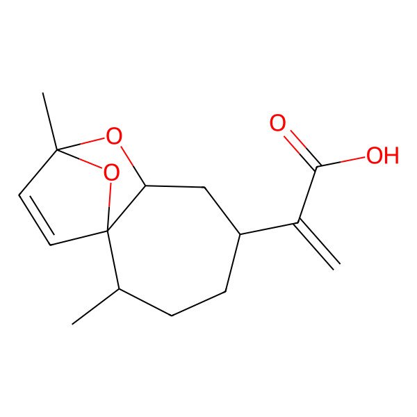 2D Structure of 2-[(1S,2S,5R,7S,9R)-2,9-dimethyl-8,12-dioxatricyclo[7.2.1.01,7]dodec-10-en-5-yl]prop-2-enoic acid