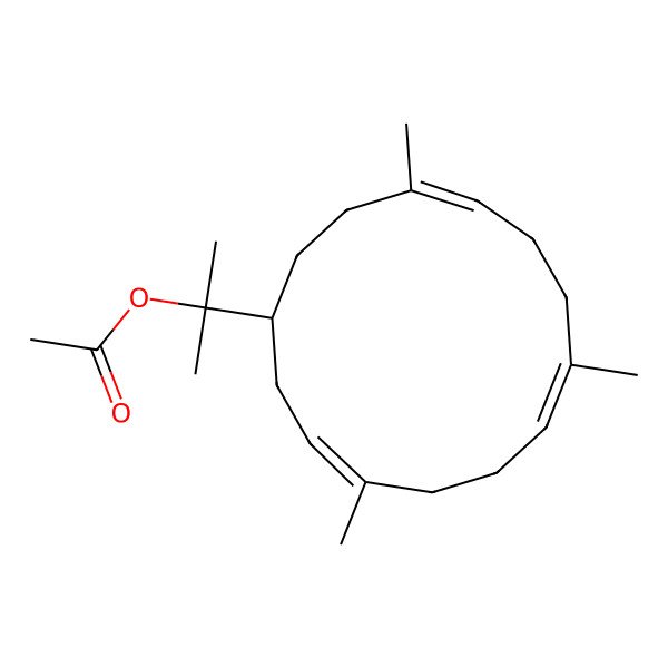 2D Structure of 2-[(1S,3E,7E,11E)-4,8,12-trimethylcyclotetradeca-3,7,11-trien-1-yl]propan-2-yl acetate