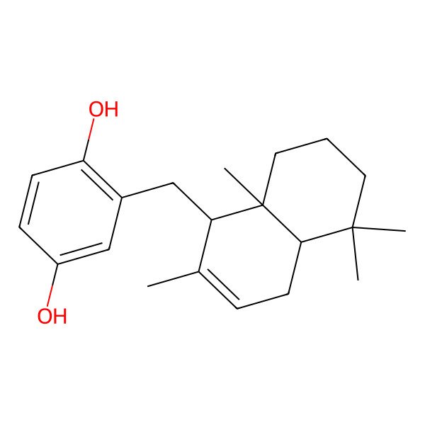 2D Structure of 2-[[(1S,4aS,8aR)-2,5,5,8a-tetramethyl-1,4,4a,6,7,8-hexahydronaphthalen-1-yl]methyl]benzene-1,4-diol