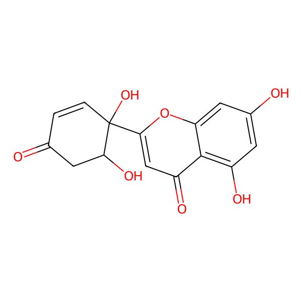 2D Structure of 2-[(1S,6R)-1,6-dihydroxy-4-oxocyclohex-2-en-1-yl]-5,7-dihydroxychromen-4-one