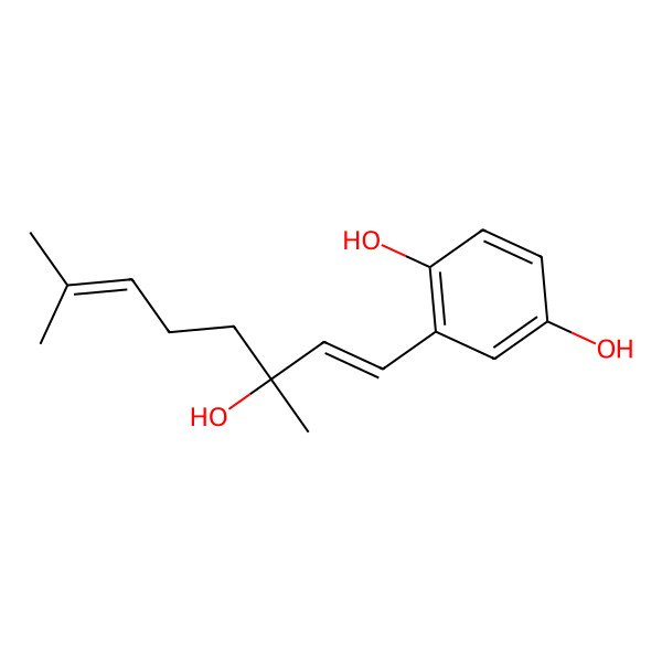 2D Structure of 2-[(1Z)-3-hydroxy-3,7-dimethylocta-1,6-dienyl]benzene-1,4-diol
