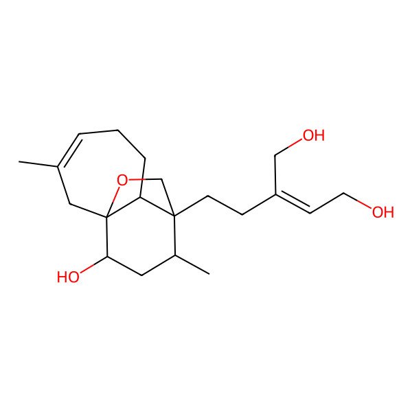 2D Structure of 2-[2-(11-Hydroxy-3,9-dimethyl-12-oxatricyclo[6.3.2.01,7]tridec-3-en-8-yl)ethyl]but-2-ene-1,4-diol