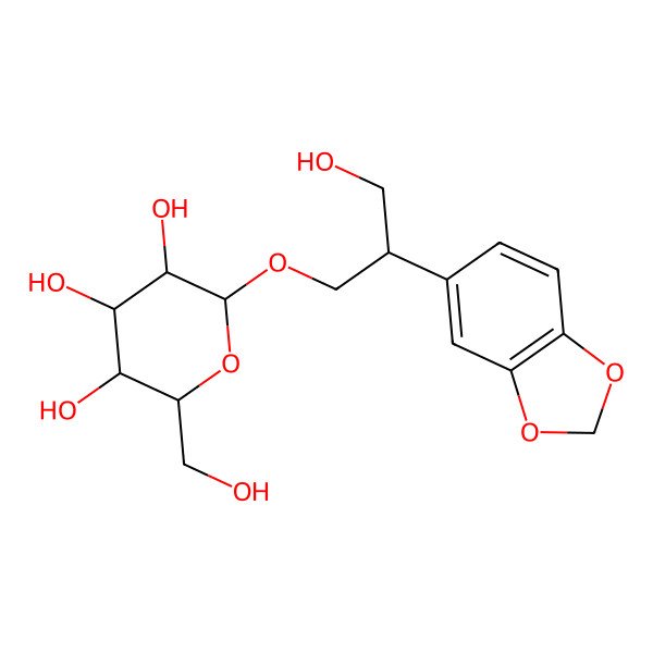 2D Structure of 2-[2-(1,3-Benzodioxol-5-yl)-3-hydroxypropoxy]-6-(hydroxymethyl)oxane-3,4,5-triol
