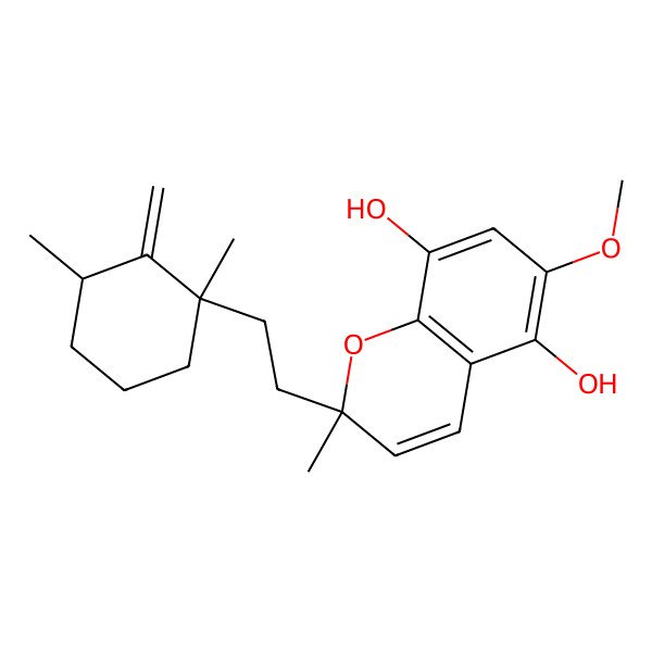 2D Structure of 2-[2-(1,3-Dimethyl-2-methylidenecyclohexyl)ethyl]-6-methoxy-2-methylchromene-5,8-diol