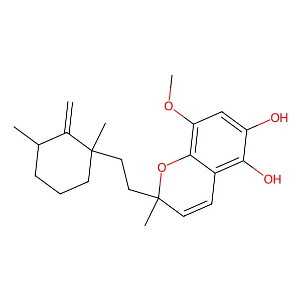 2D Structure of 2-[2-(1,3-Dimethyl-2-methylidenecyclohexyl)ethyl]-8-methoxy-2-methylchromene-5,6-diol