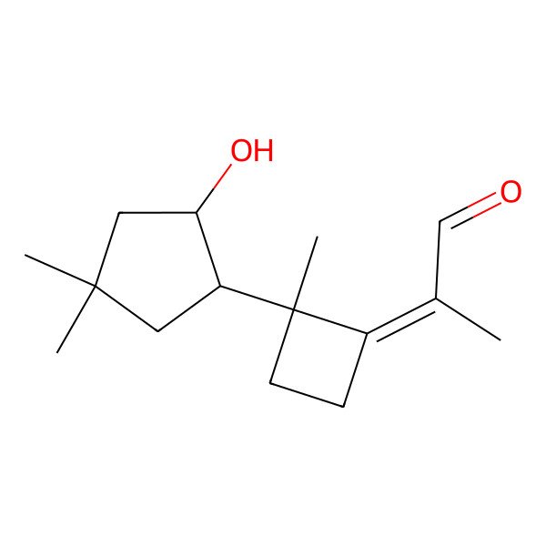 2D Structure of 2-[2-(2-Hydroxy-4,4-dimethylcyclopentyl)-2-methylcyclobutylidene]propanal