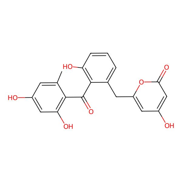2D Structure of 2-[2-(2,4-Dihydroxy-6-methylbenzoyl)-3-hydroxybenzyl]-6-hydroxy-4H-pyran-4-one
