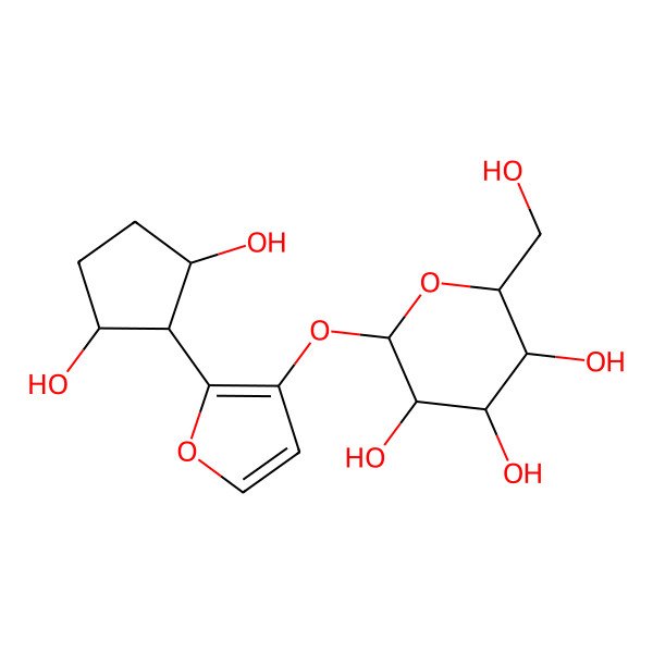 2D Structure of 2-[2-(2,5-Dihydroxycyclopentyl)furan-3-yl]oxy-6-(hydroxymethyl)oxane-3,4,5-triol