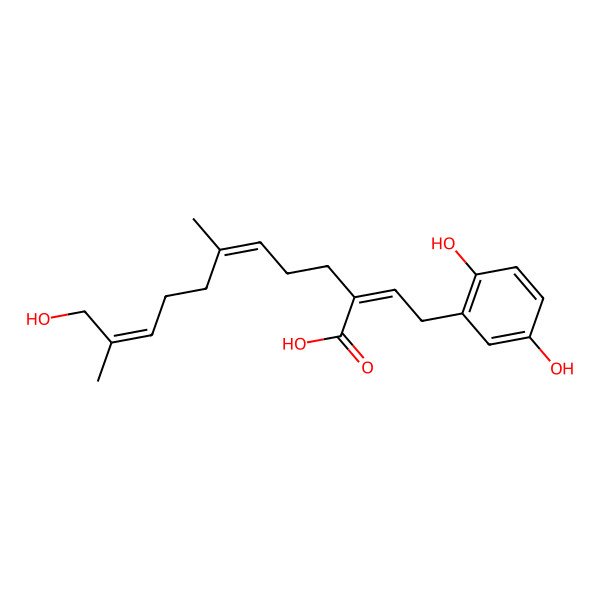 2D Structure of 2-[2-(2,5-Dihydroxyphenyl)ethylidene]-11-hydroxy-6,10-dimethylundeca-5,9-dienoic acid