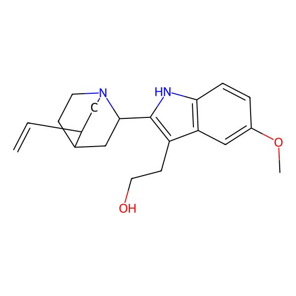 2D Structure of 2-[2-[(2S,4S,5R)-5-ethenyl-1-azabicyclo[2.2.2]octan-2-yl]-5-methoxy-1H-indol-3-yl]ethanol