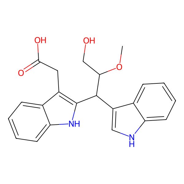 2D Structure of 2-[2-[3-hydroxy-1-(1H-indol-3-yl)-2-methoxypropyl]-1H-indol-3-yl]acetic acid