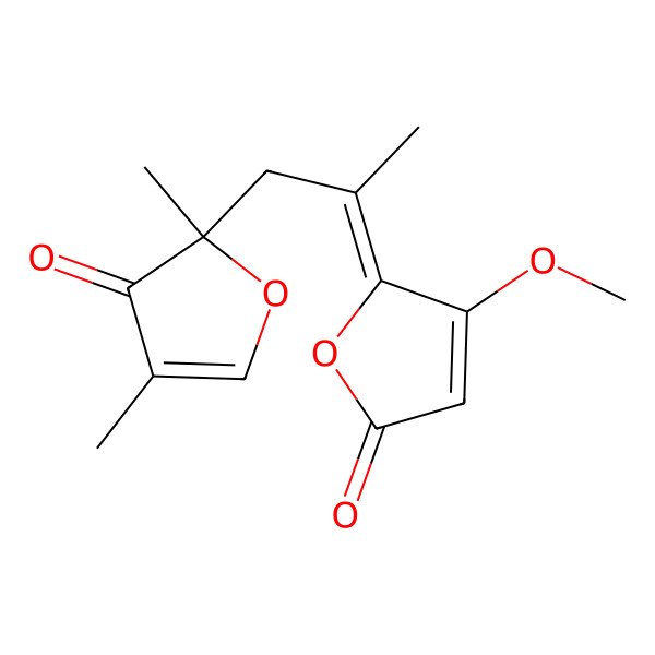 2D Structure of 2-[2-(3-Methoxy-5-oxofuran-2-ylidene)propyl]-2,4-dimethylfuran-3-one