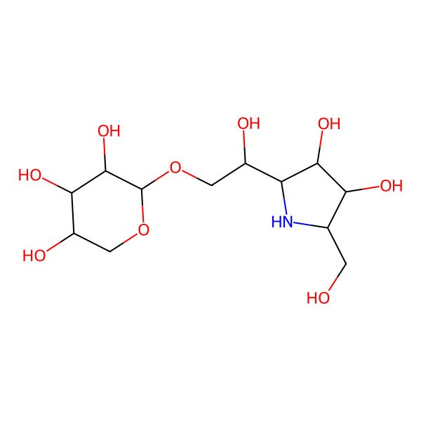 2D Structure of 2-[2-[3,4-Dihydroxy-5-(hydroxymethyl)pyrrolidin-2-yl]-2-hydroxyethoxy]oxane-3,4,5-triol