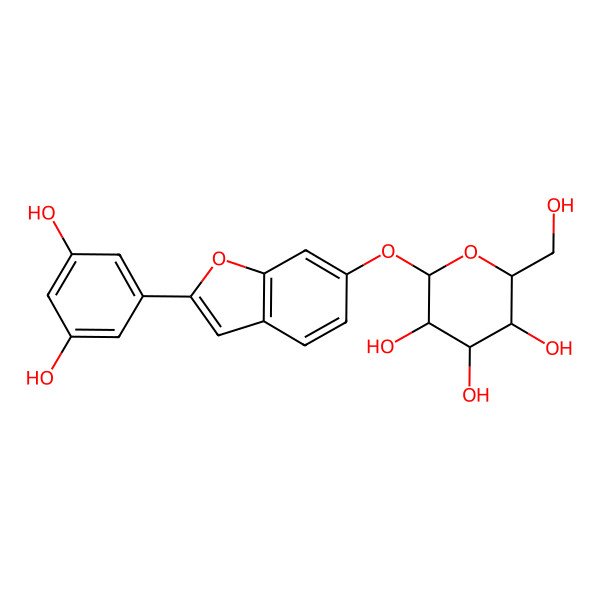 2D Structure of 2-[[2-(3,5-Dihydroxyphenyl)-1-benzofuran-6-yl]oxy]-6-(hydroxymethyl)oxane-3,4,5-triol