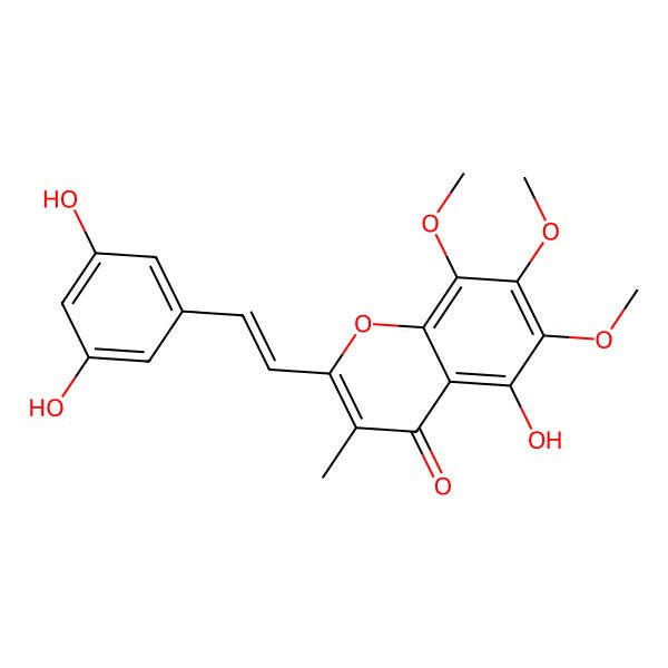 2D Structure of 2-[2-(3,5-Dihydroxyphenyl)ethenyl]-5-hydroxy-6,7,8-trimethoxy-3-methylchromen-4-one
