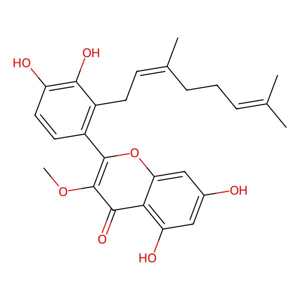2D Structure of 2-[2-(3,7-Dimethylocta-2,6-dienyl)-3,4-dihydroxyphenyl]-5,7-dihydroxy-3-methoxychromen-4-one